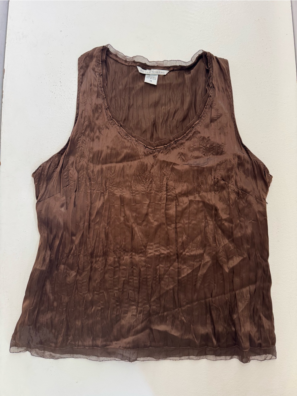 Vtg Peter Nygard Sz 14 Y2K 100% Silk Camisole Tank Top Brown